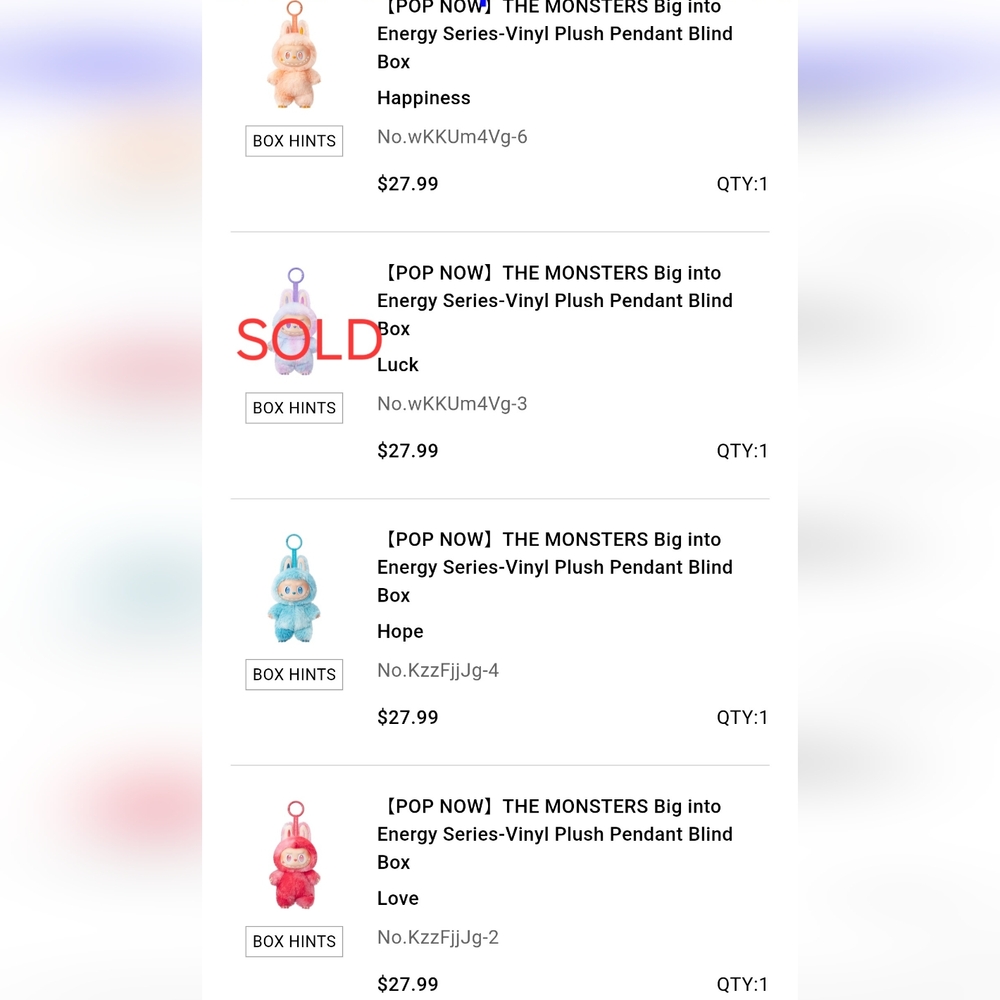 POP NOW! The Monsters Plush Pendant Blind Box Big Into Energy